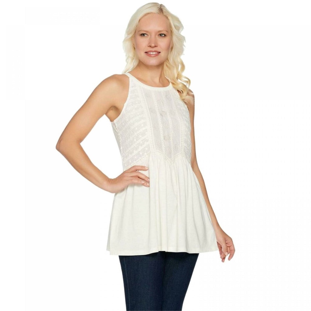 LOGO by Lori Goldstein Eyelet Embroidered Sleeveless Halter Top